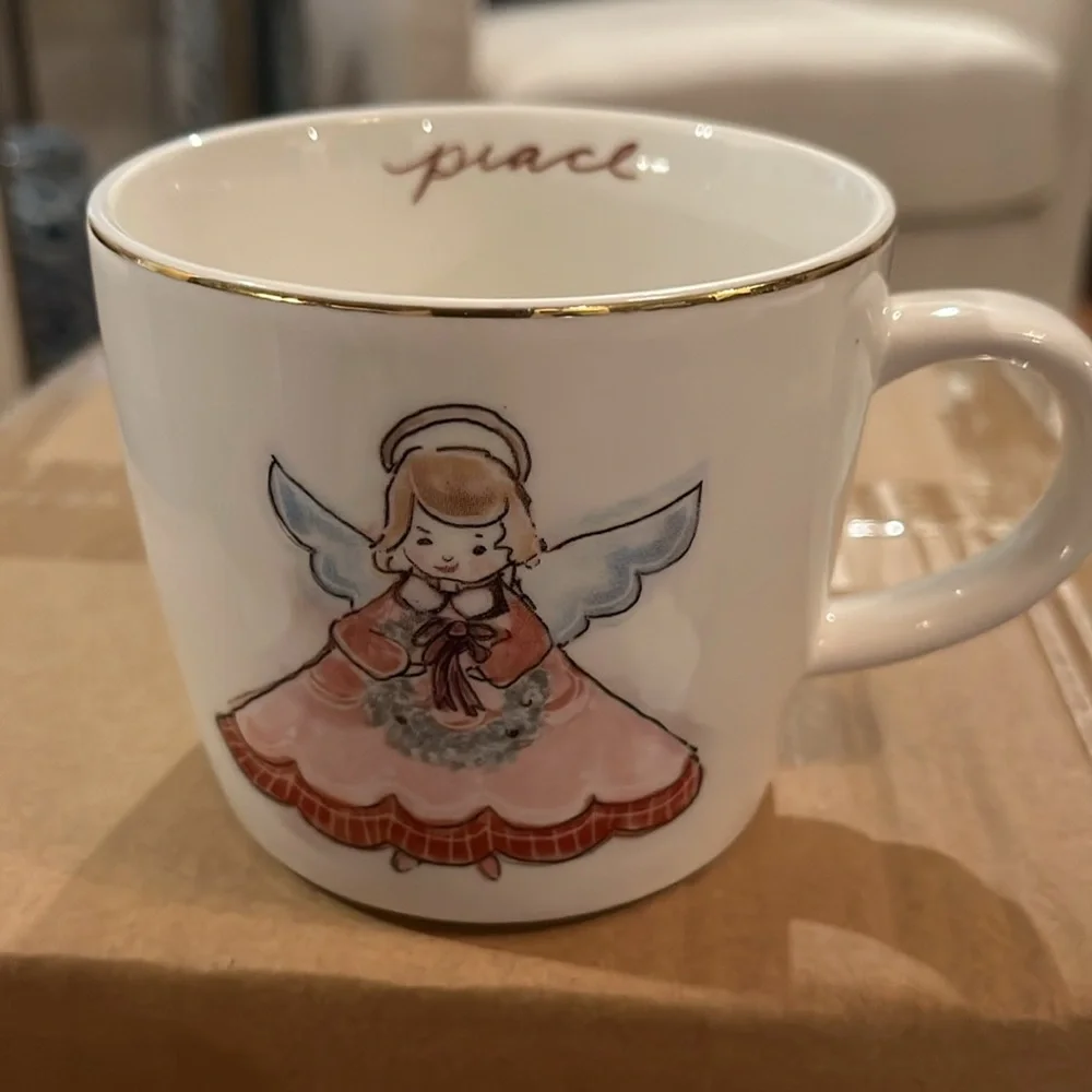 Set of Four Creative Co-op 12oz. Snowman, Angel, Wreath & Santa Mugs/NWT